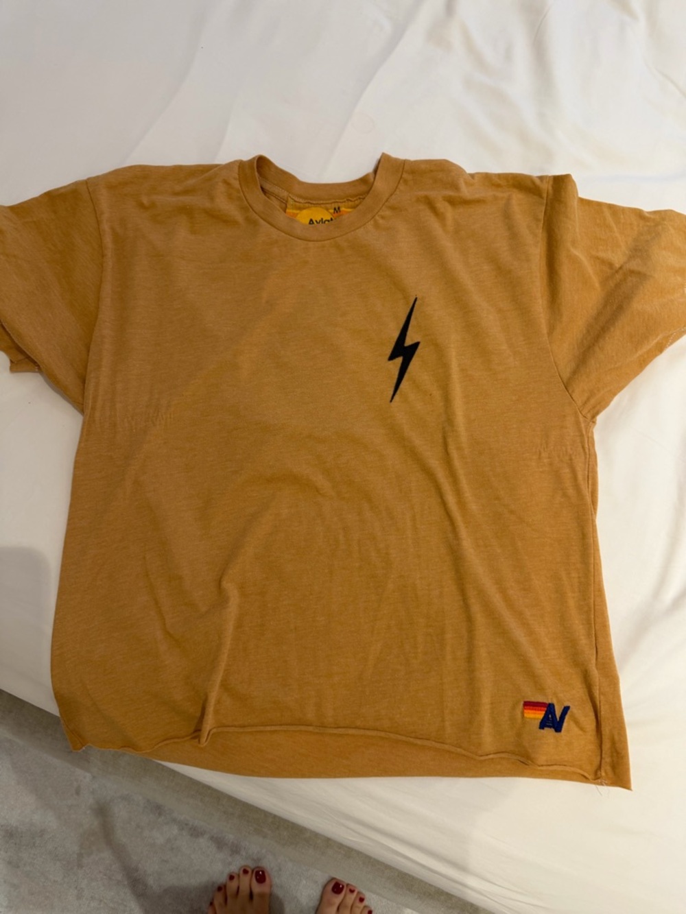 Aviator Nation Mustard Short-Sleeve Tee with Lightning Bolt